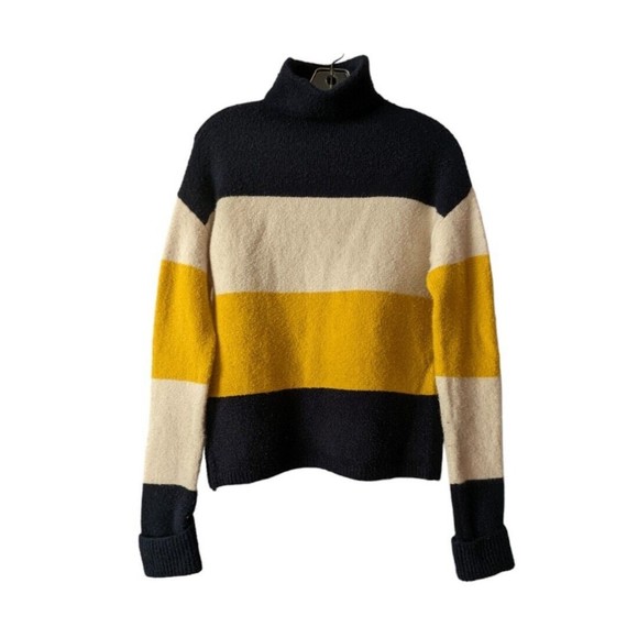 C & C California Women's Knit Wool blend Long Sleeve Turtleneck Sweater Striped - Picture 1 of 13